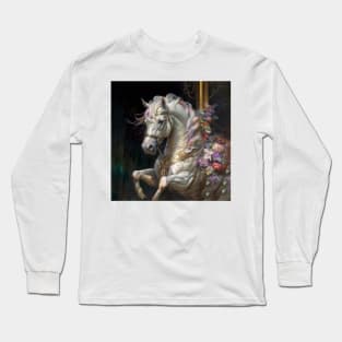 Carousel Horse White with Flowers T-Shirt Long Sleeve T-Shirt